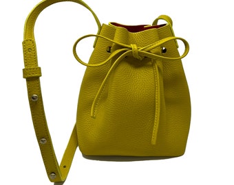 Mini Bucket bag Yellow full grain leather