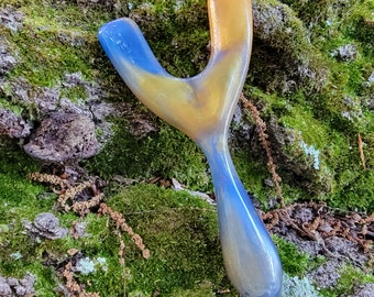 Kleine Gießharz Schleuder/Katapult in Gelb und Blauem Perlglanz