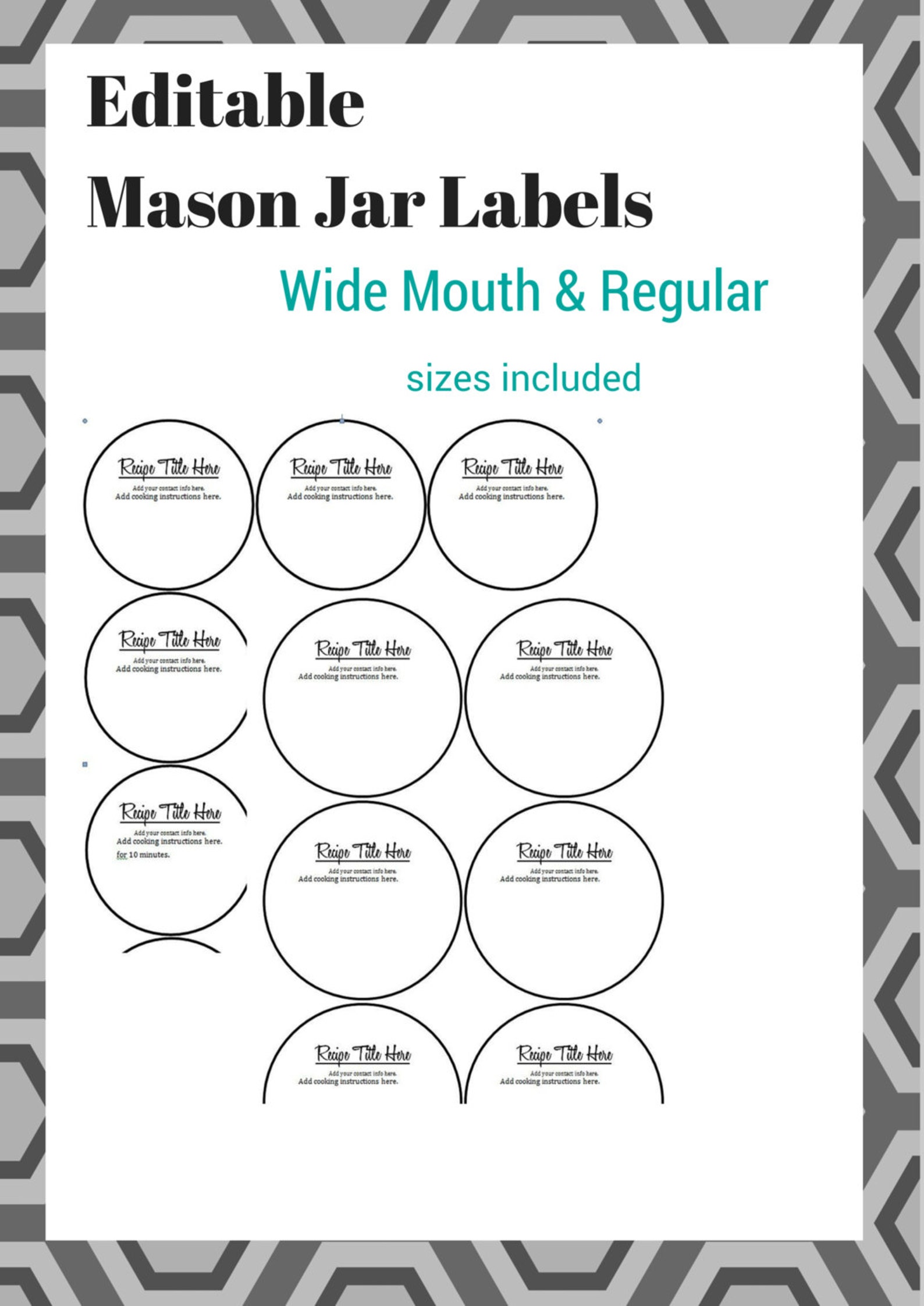 Editable Mason Jar Labels. Includes Wide Mouth and Regular Mouth. Etsy