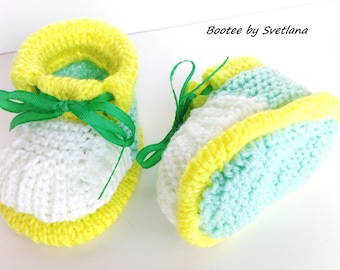 Chaussons bottines blanc et vert pour bébé