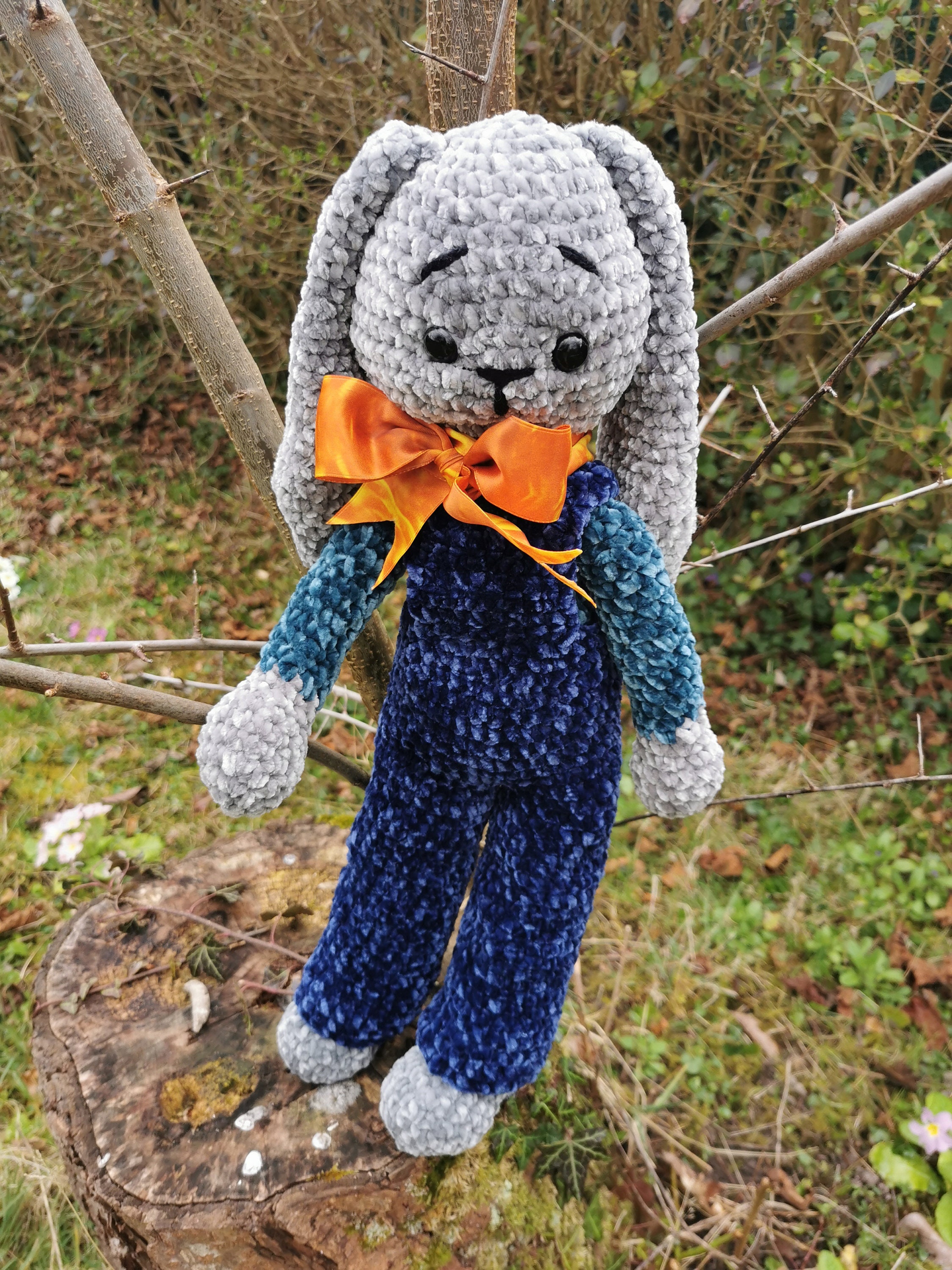 Amigurumi Lapine Crochet - Peluche Fait Main - Bleu Marine Et Rose