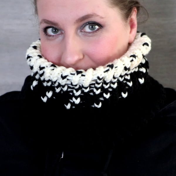 Snood ou tour de cou neige noir & blanc cassé