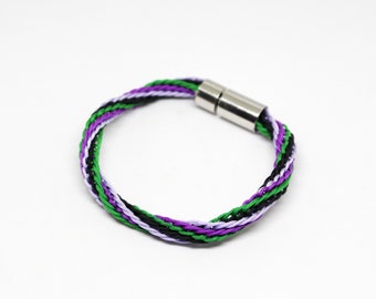 Bracelet tressé en fil de nylon violet, noir, mauve et vert
