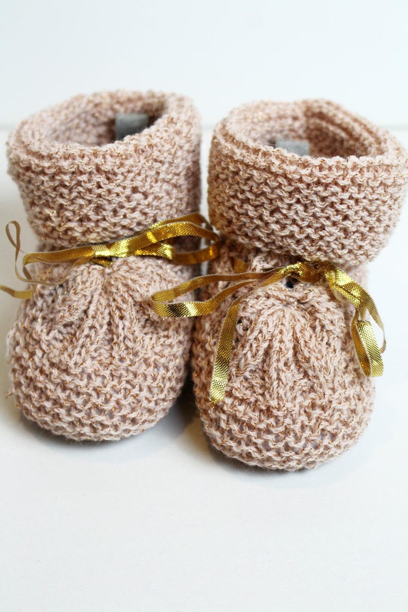 Knitted slippers, old pink color, for baby image 2