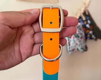 1” Two Tone BioThane Dog Collar | Waterproof Dog Collar | Custom Fit Collar | Durable Pet Collar | Rainbow Buckle Option