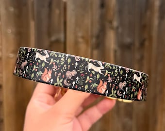 Woodland Creatures | Printed BioThane Dog Collar | 1” Collar | Waterproof Collar | Custom Sizing