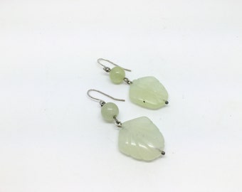 Vintage Hand-Carved Chinese Jade Earrings.