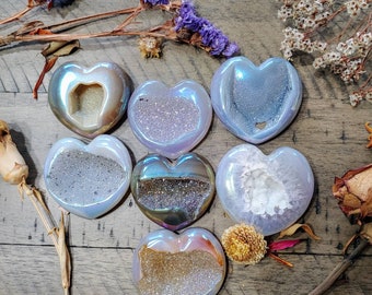 Rainbow aura agate hearts/ Aura crystals/ Rainbow aura geode heart/ Crystal hearts/ Agate geode hearts/ Polished hearts/ Geode crystals