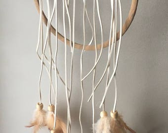 Dream  Catcher,  Tan and  Brown leather and Driftwood dream Catcher. Large Dream Catcher, Baby shower gift, Wall Hanging.