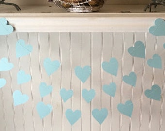 Blue Hearts Garland, Baby boy Shower decoration, Beach Wedding Decoration,  Light blue Hearts,