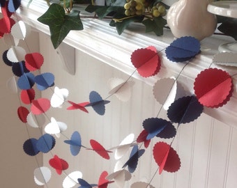 Garland 1.5  inch scalloped circle 3D Garland, Party Decoration, Circle 3D garland, Red, White and Blue