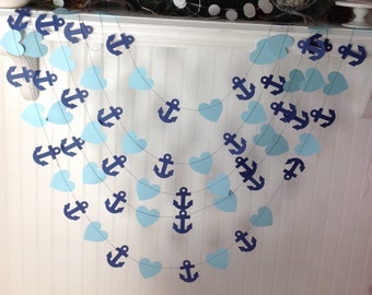 Garland Heart and Anchor,  Nautical Wedding Decorations, Beach Wedding Decoration, Navy Anchors and Light blue Hearts,