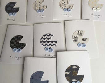 Thank you card sets, Nautical Thank you cards, baby shower thank you cards, thank you notes. Onesie thank you cards.