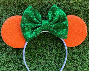 Halloween Minnie Mouse Ears, Disney Mickey Ears, Orange and Green Minnie Mouse Headband, Choose Bow Color, Spooky Cute Disney Ears