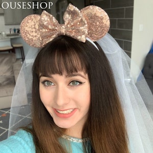 Rose Gold Sequins Minnie Mouse Ears, Mickey Ears, Rosegold Minnie Ears Headband, Mickey Mouse Ears, Disney Gift, Disney Park Ears