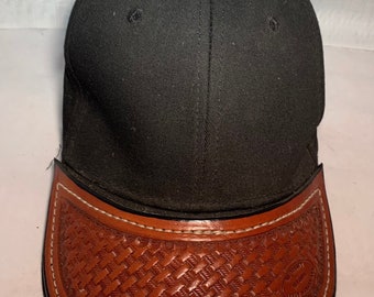 Ball cap with leather brim