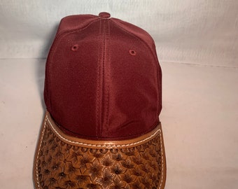 Ball cap with leather brim