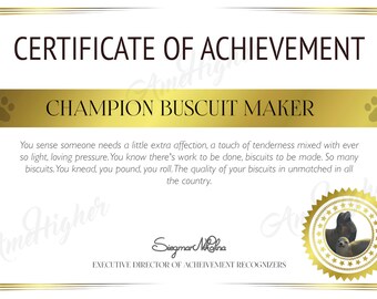 Champion Biscuit Maker Certificate, Instant Download