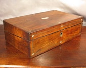 Vintage Antique Victorian Writing Slope or Lap Desk Box Mother of Pearl inlay Rosewood Circa 1850