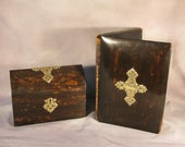 Antique Victorian Gothic Period Geo.Harrison England Brass Coromandel Stationary Cabinet Blotter Desk Top Writing Set Circa 1870