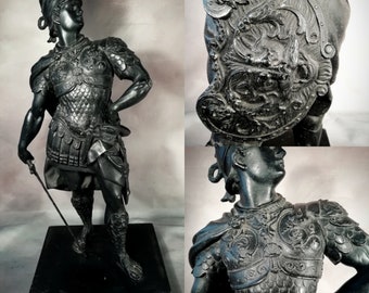 21 1/2" Bronze Antique Victorian Large Spelter Statuette Greek Warrior Circa 1895