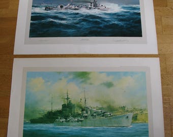 Rare Robert Taylor Lord Mountbatten Signed HMS Kelly & HMS Cavalier Prints 1978 With Authenticity Certificate