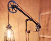 Industrial Pulley Floor Lamp - Metal Pulley Light - Standing Rope Lamp
