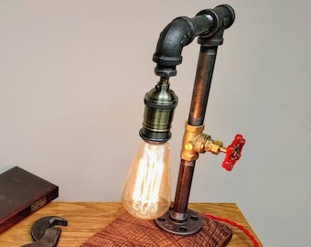 Industrial Design Pipe Desk Lamp - Valve Switch