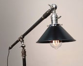 Industrial Articulating Floor Lamp - Silver Accents and Black Pipe Light