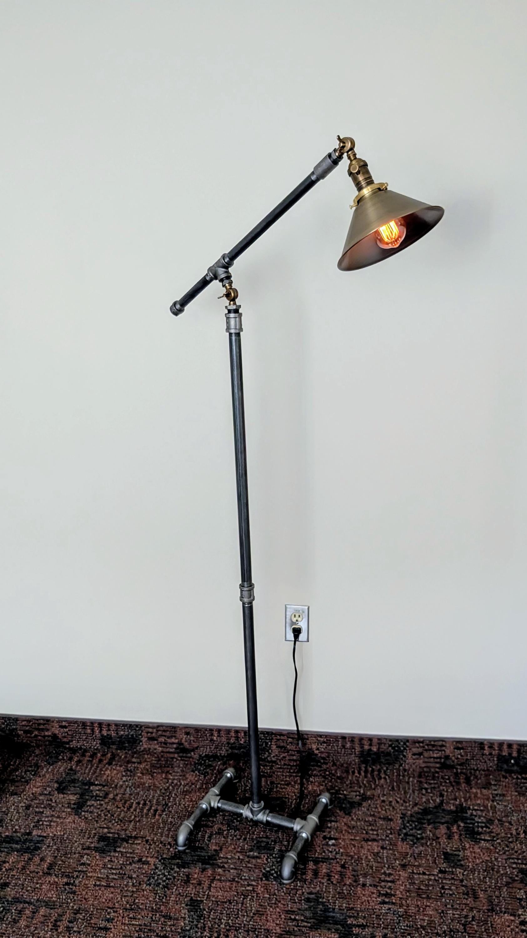 Vintage Style Floor Lamp - Industrial Standing Light - Antique Brass  Accents - Articulating Design - Etsy, image size:1686x3000