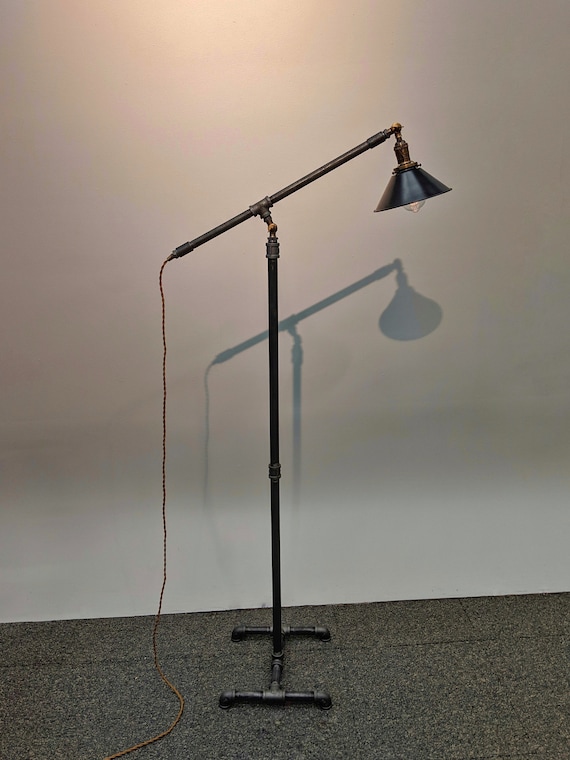 Antique Brass Floor Lamp with Green Shade and Reading Light