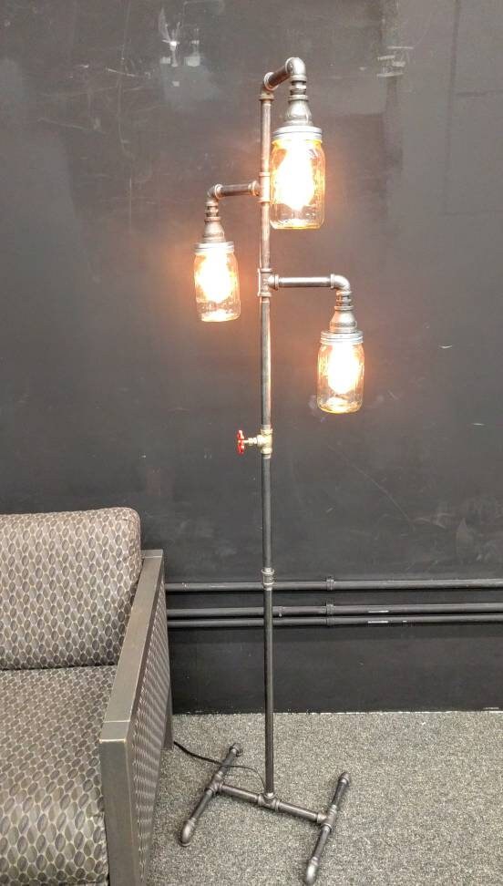 Mason Jar Floor Lamp Standing Industrial Light Industrial | Etsy