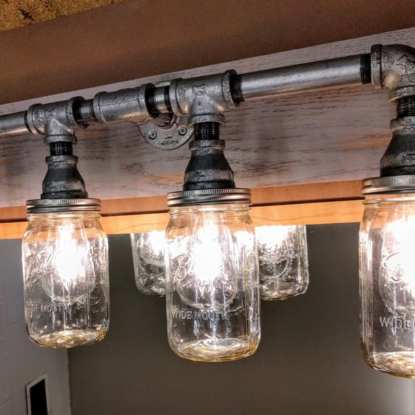 Vanity Lighting - Industrial Rustic Bathroom Light Fixture - Mason Jar - Galvanized Grey