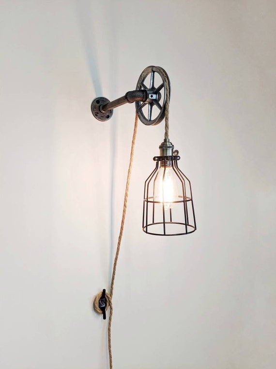 Industrial Pulley Wall Light Plug-in Wall Sconce Pendant Pulley