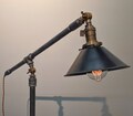 Industrial Articulating Floor Lamp - Standing Floor Light with Antique Brass Accents Metal Shade - Rope Cord