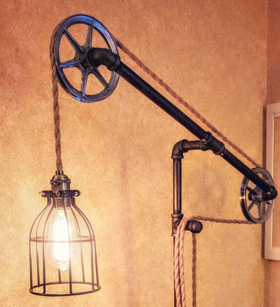 Industrial Pulley Floor Lamp Metal Pulley Light Standing Etsy