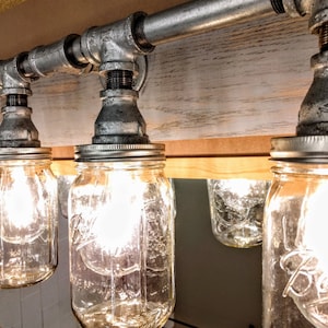 Vanity Lighting - Industrial Rustic Bathroom Light Fixture - Mason Jar - Galvanized Grey image 2