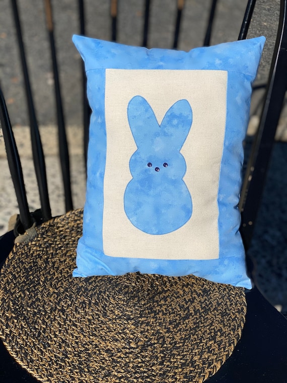 Pillow - Peeper Bunny in Blues Quilted Pillow - #QP-137