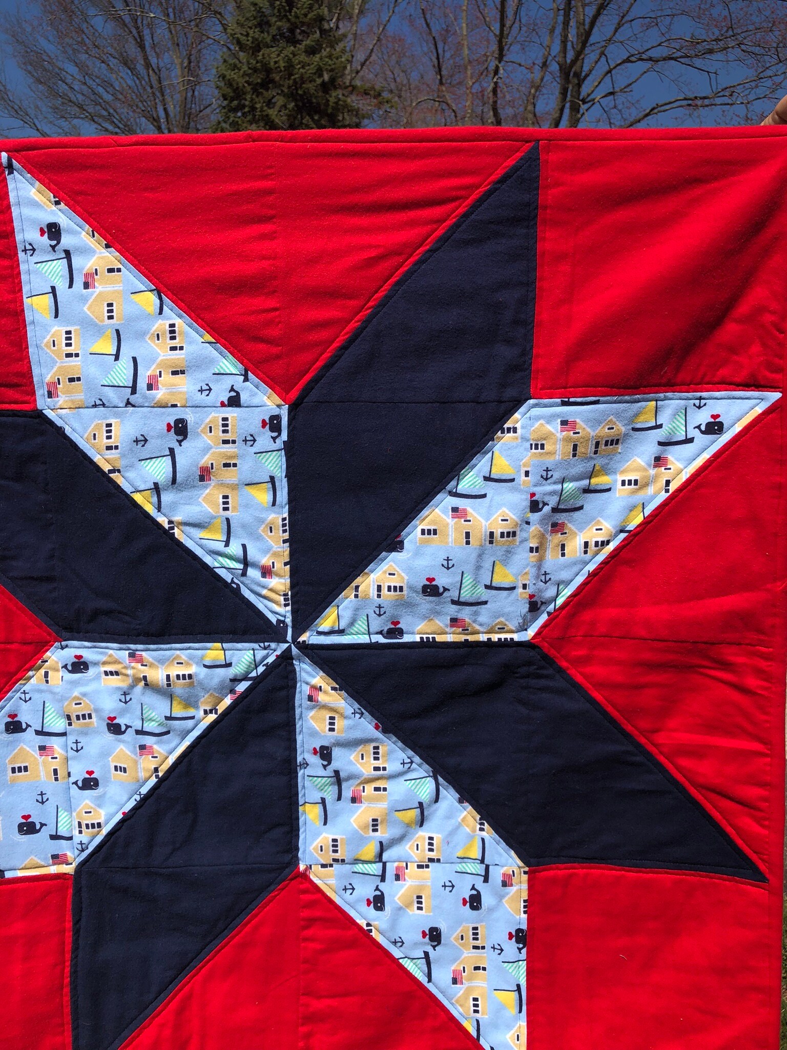 Baby Quilt Grand Star Whale Flannel (Red) Baby Quilt BQ28