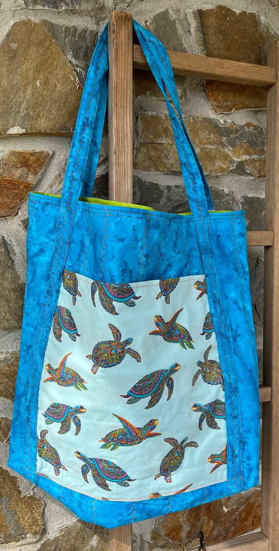 Tote - From Our Signature Collection - Turtle Time Blue Quilted MegaBag - #MB-66