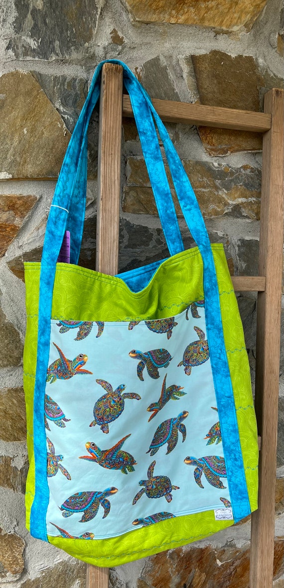 Tote - From Our Signature Collection - Turtle Time Lime Quilted MegaBag - #MB-67