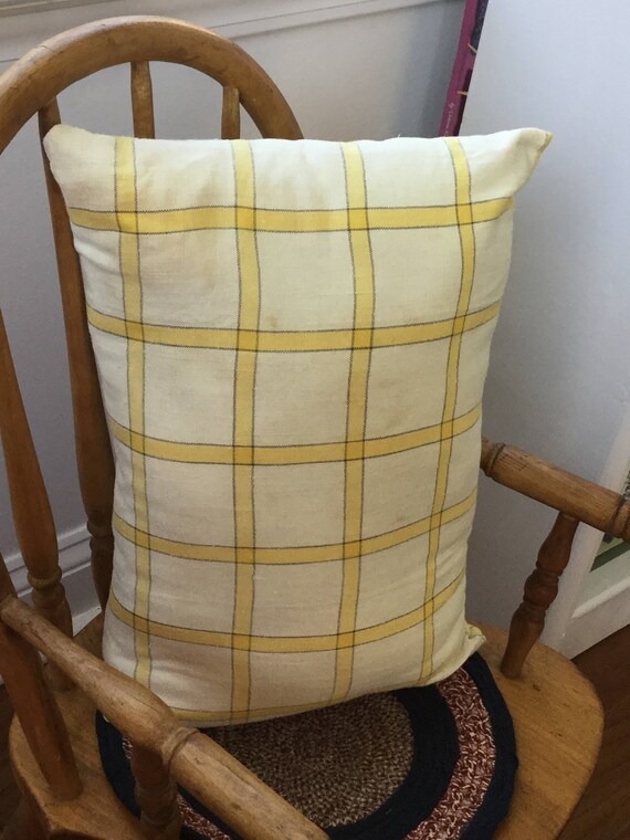 Pillow - Vintage Yellow Check Linen Towel Pillow - #QP-031