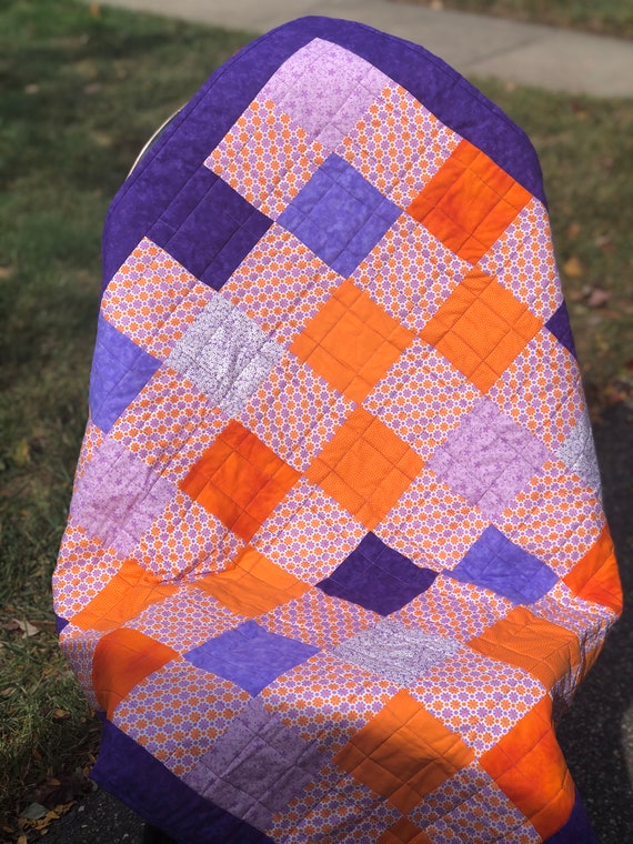 Baby Quilt - Purple & Orange Daisies Baby Quilt - #BQ30