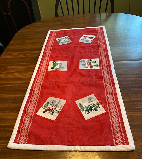 Table Runner - From the RagsToRunners Collection - Country Trucking Christmas Quilted Table Runner - #QR-54