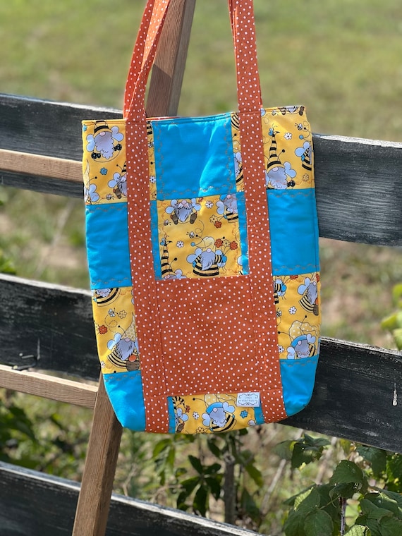 Tote - Bees, Gnomes, & Patchwork Quilted GrabBag - #GB-8