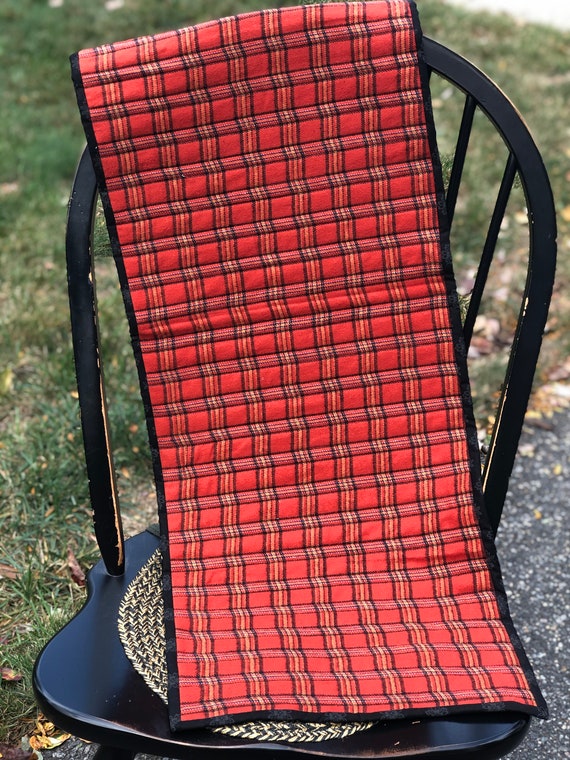 Table Runner - Orange Plaid Flannel Quilted Table Runner - #QR-34