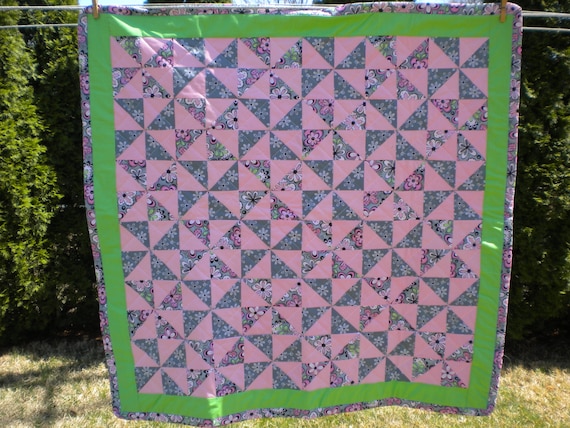 Baby Quilt - Baby Girl Pinwheel Crib Quilt - #BQ-005