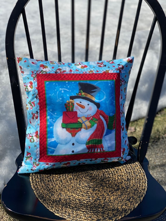 Pillow - Mr. Blizzard the Snowman w/ Presents Quilted Pillow - #QP-117