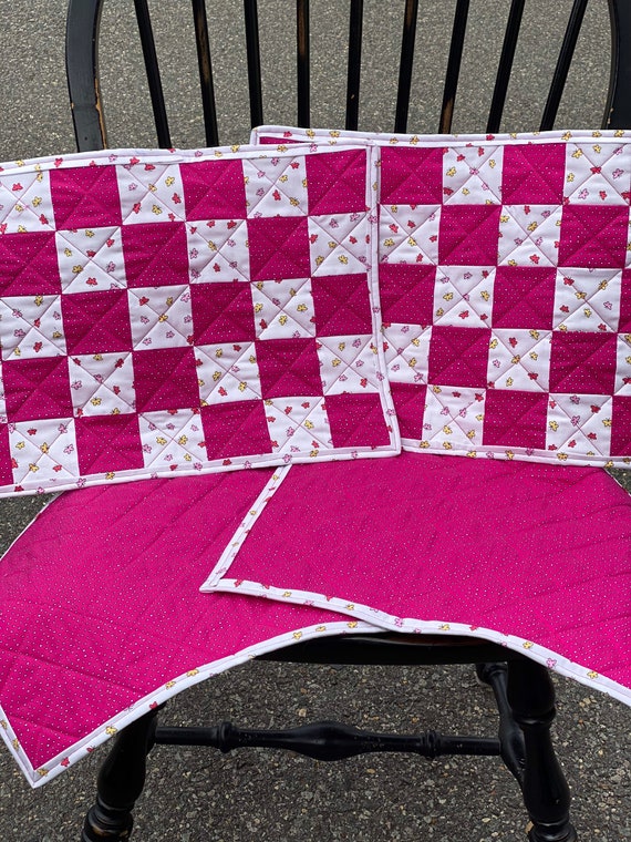 Placemat Set - Pink Butterflies Quilted Placemat Set of 4 - #PS-27