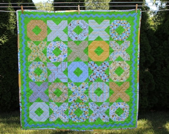 Baby Quilt - Baby Boy Hugs & Kisses Quilt - #BQ-002